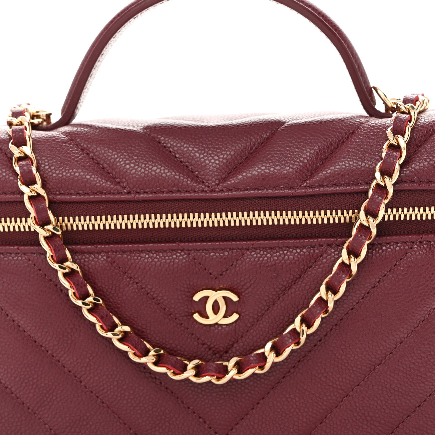 Chanel Caviar Chevron Quilted Top Handle Slim Vanity With Chain Black Burgundy 8 of 11