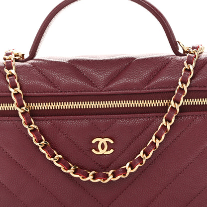 Chanel Caviar Chevron Quilted Top Handle Slim Vanity With Chain Black Burgundy 8 of 11