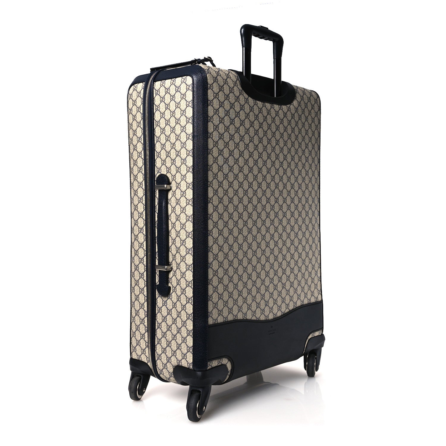 Gucci GG Supreme Monogram Textured Dollar Calfskin Web Large Savoy Trolley Suitcase Beige Blue 2 of 9