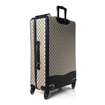 Gucci GG Supreme Monogram Textured Dollar Calfskin Web Large Savoy Trolley Suitcase Beige Blue 2 of 9