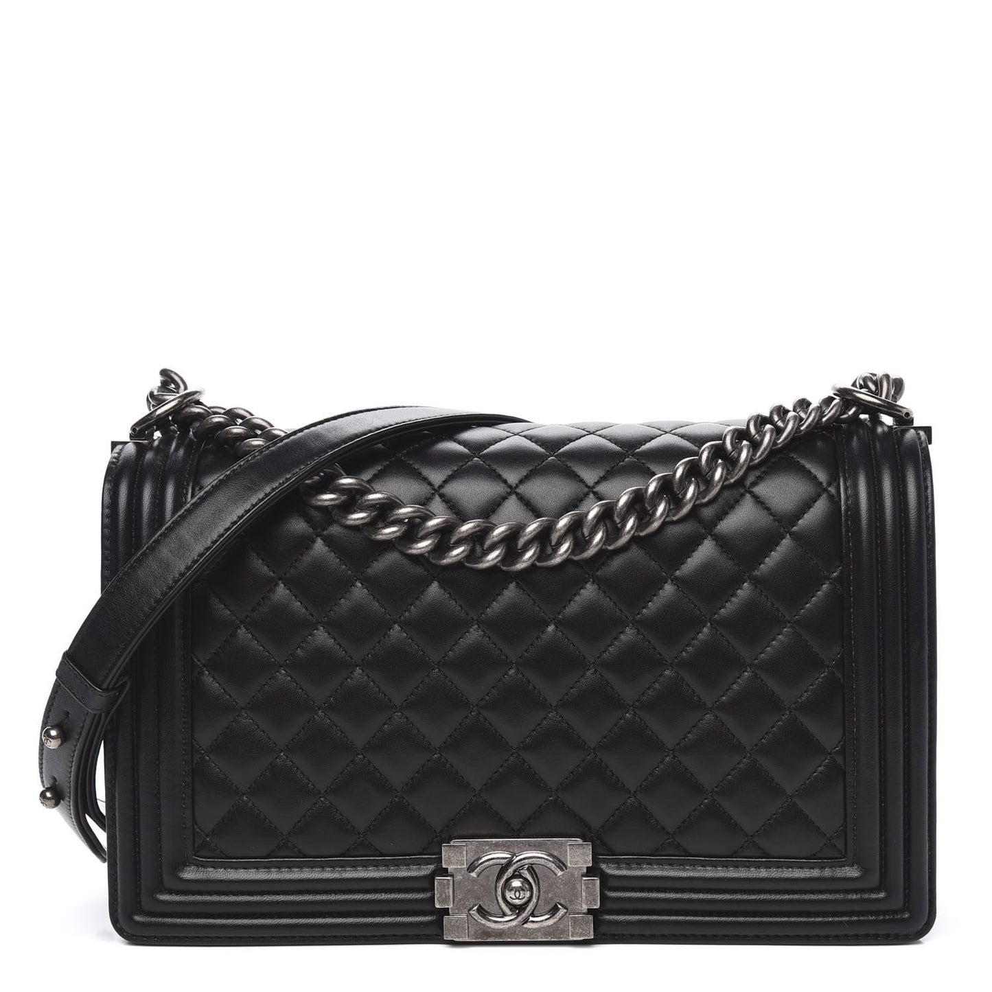 Lambskin Quilted New Medium Boy Flap Black