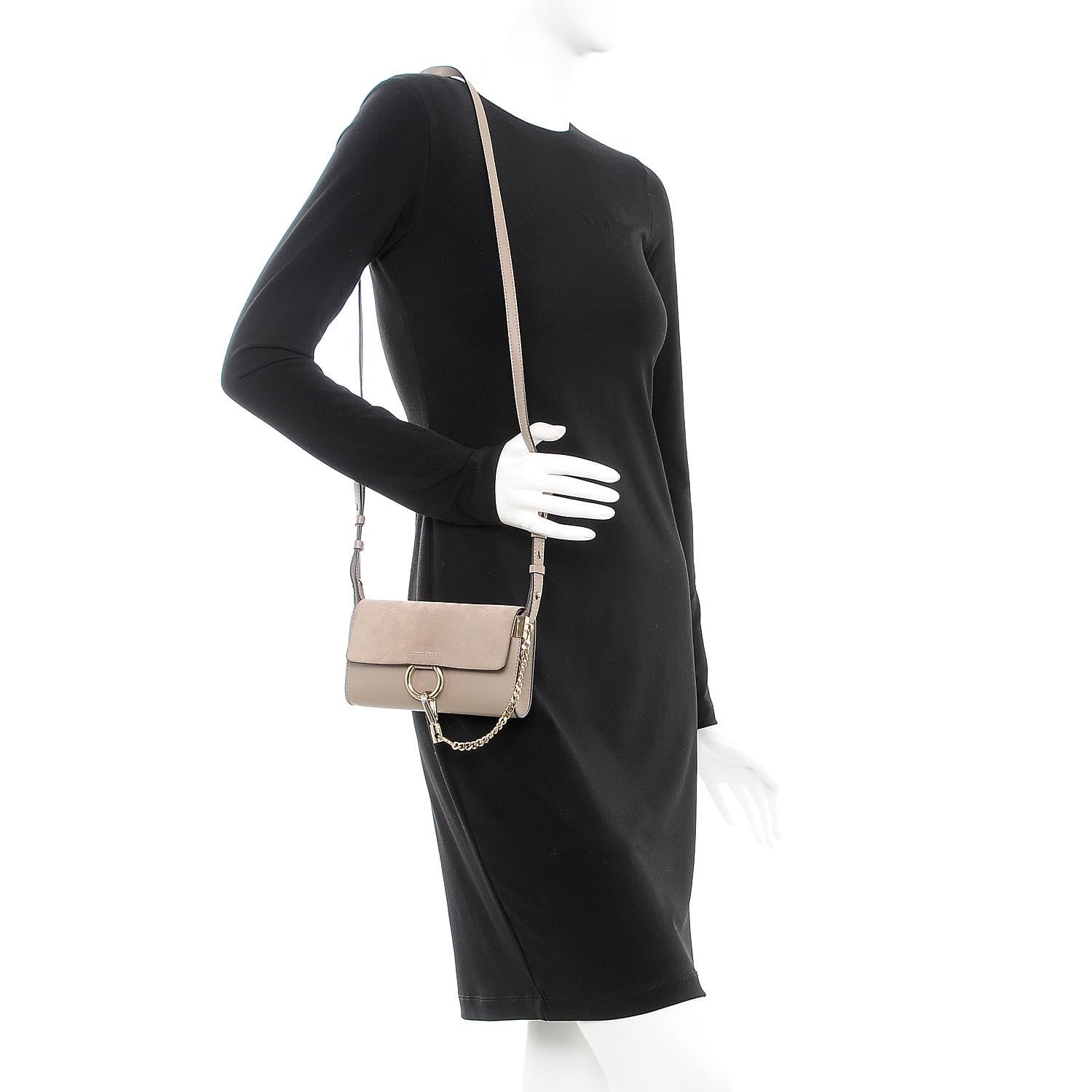 Chloe Suede Calfskin Mini Faye Shoulder Bag Motty Grey 2 of 7