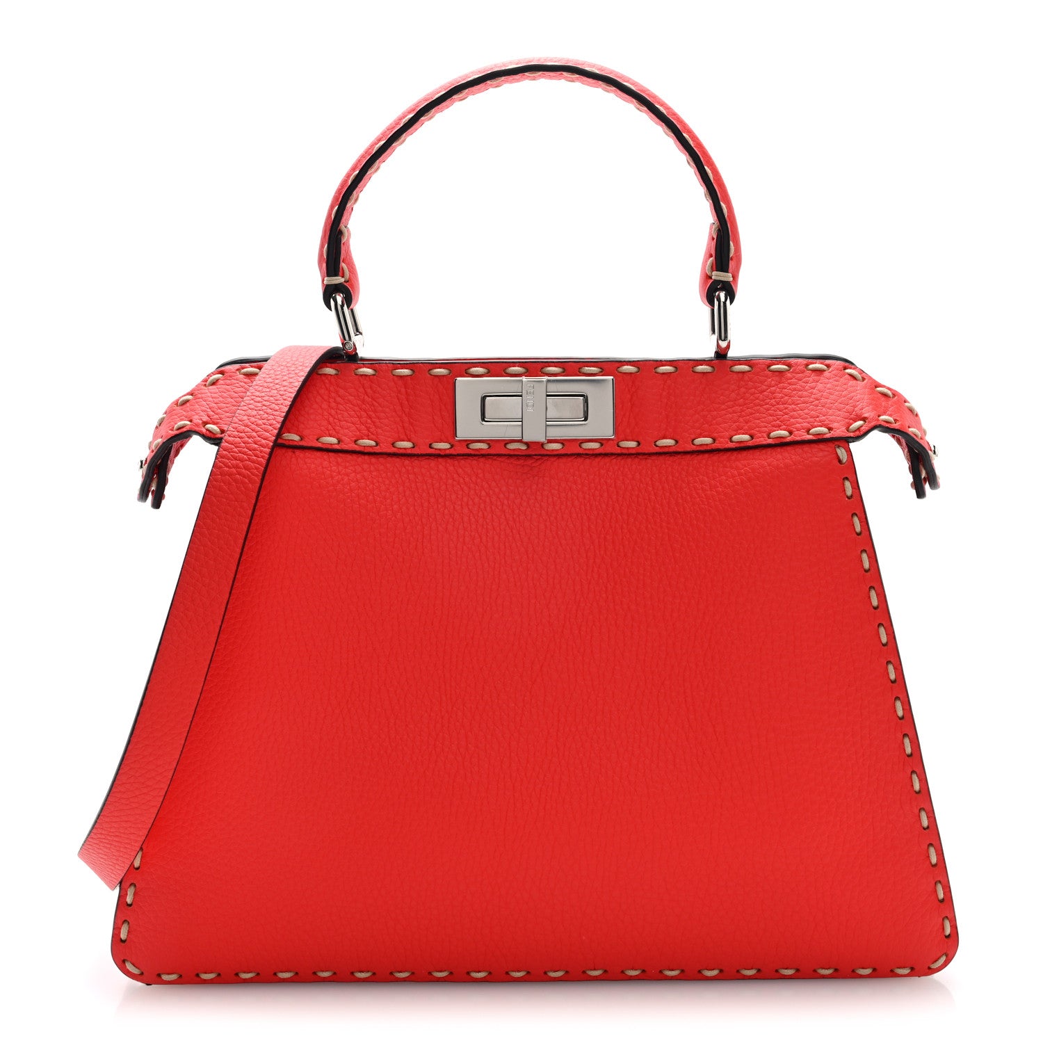Fendi Vitello Granato Camoscio Selleria Macro Stitchings Medium Peekaboo I SEE U Satchel Tullipano 1 of 10