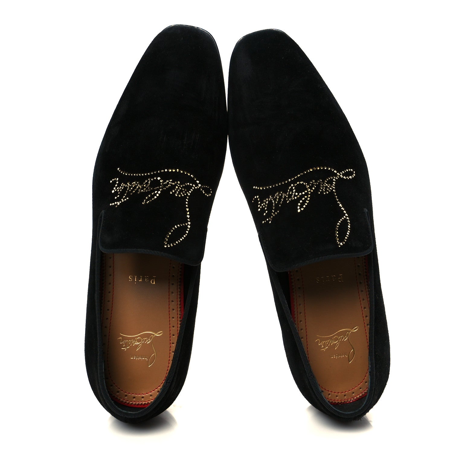 Christian Louboutin Veau Velours Strass Mens Navy Dandelion Flat Loafers 39 Black Cry Aurum Gold 3 of 19