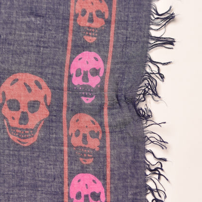 Alexander McQueen Modal Silk Bicolor Skull Scarf Blue Pink 4 of 4