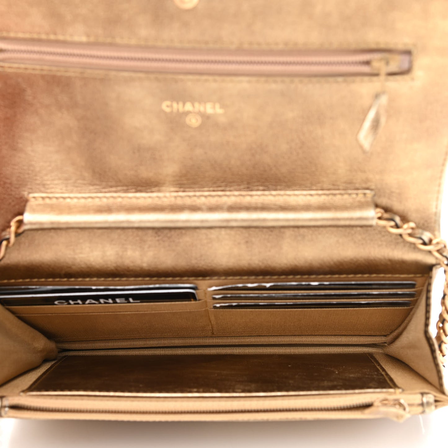 Distressed Calfskin Quilted Boy Wallet On Chain WOC Gold
