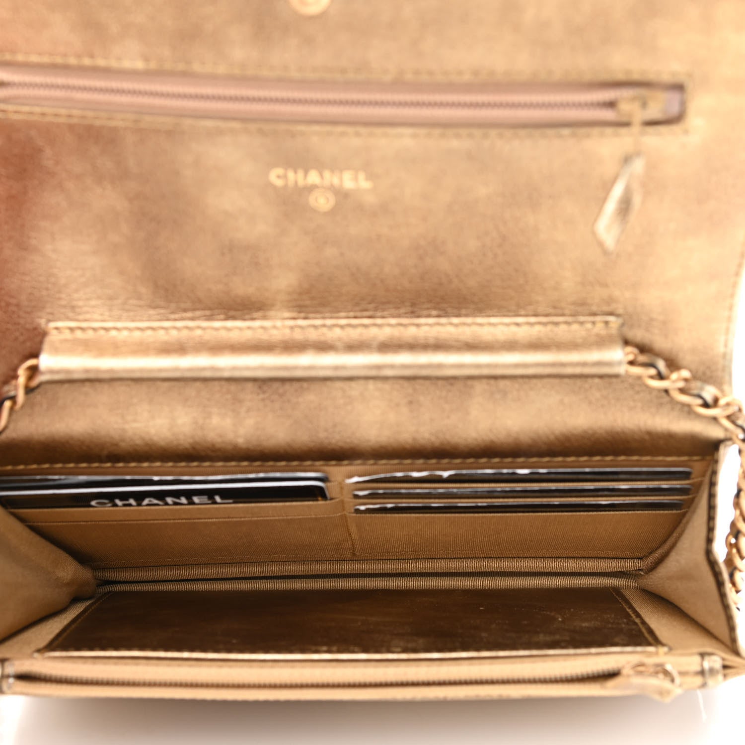 Chanel Distressed Calfskin Quilted Boy Wallet On Chain WOC Gold 4 of 15