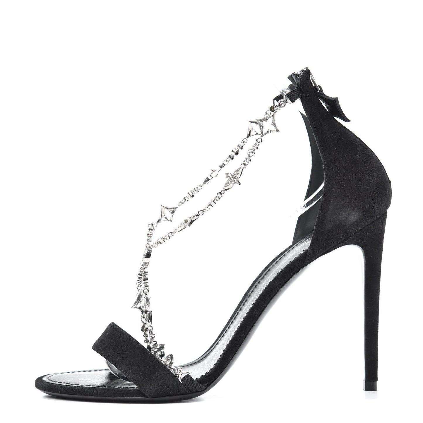 Suede Crystal Overnight Cross Sandals 40 Black
