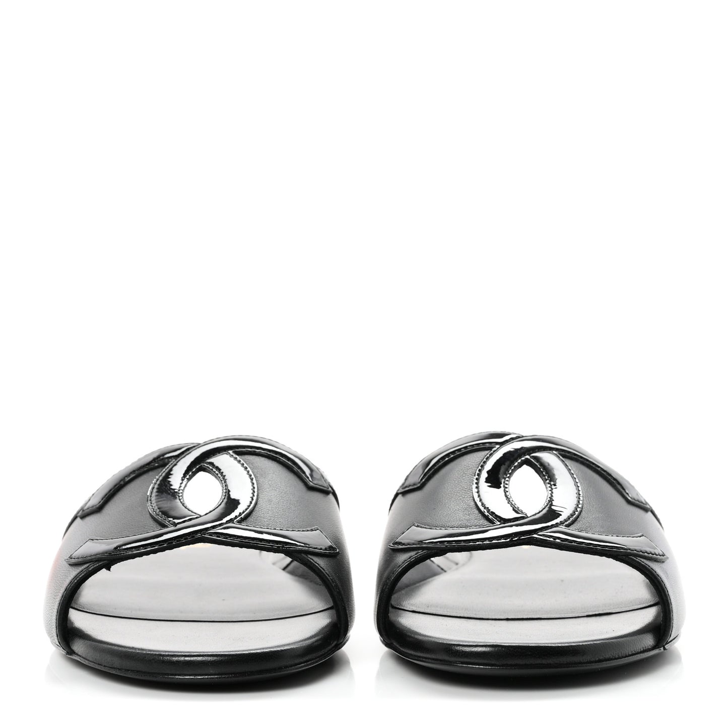 Lambskin Patent Calfskin CC Cutout Mules 37.5 Black
