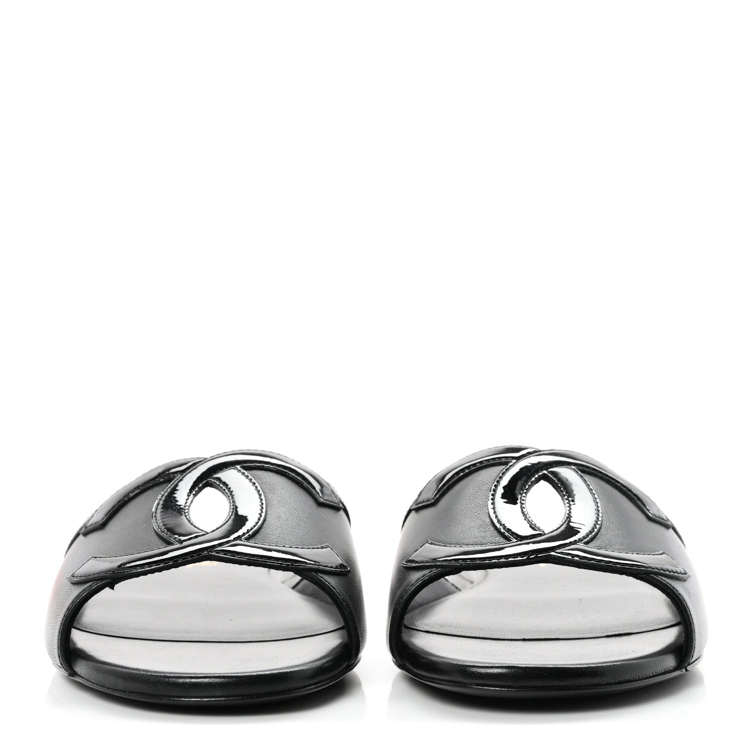 Chanel Lambskin Patent Calfskin CC Cutout Mules 37.5 Black 3 of 10