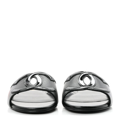 Chanel Lambskin Patent Calfskin CC Cutout Mules 37.5 Black 3 of 10