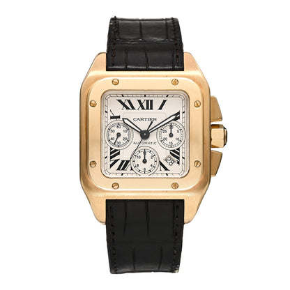 Cartier 18K Yellow Gold Alligator 41.5mm Santos 100 Chronograph Automatic Watch 1 of 4