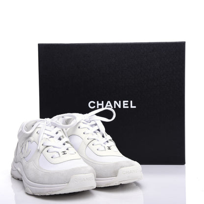 Chanel Suede Calfskin Fabric CC Sneakers 38.5 White 9 of 9