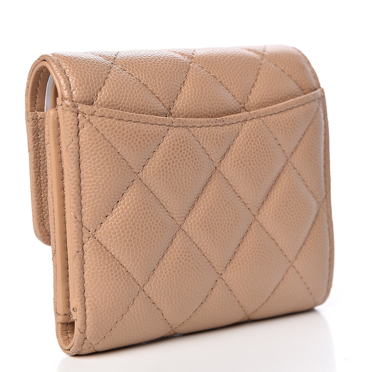 Caviar Quilted Compact Flap Wallet Beige