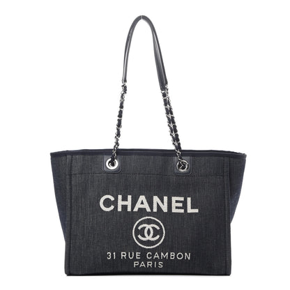 Chanel Denim Small Deauville Tote Dark Blue 1 of 10