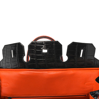 Hermes Shiny Porosus Crocodile Birkin 40 Black Orange 19 of 43
