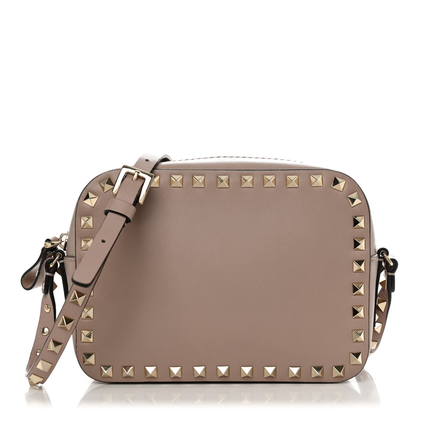 Calfskin Rockstud Camera Crossbody Bag Poudre