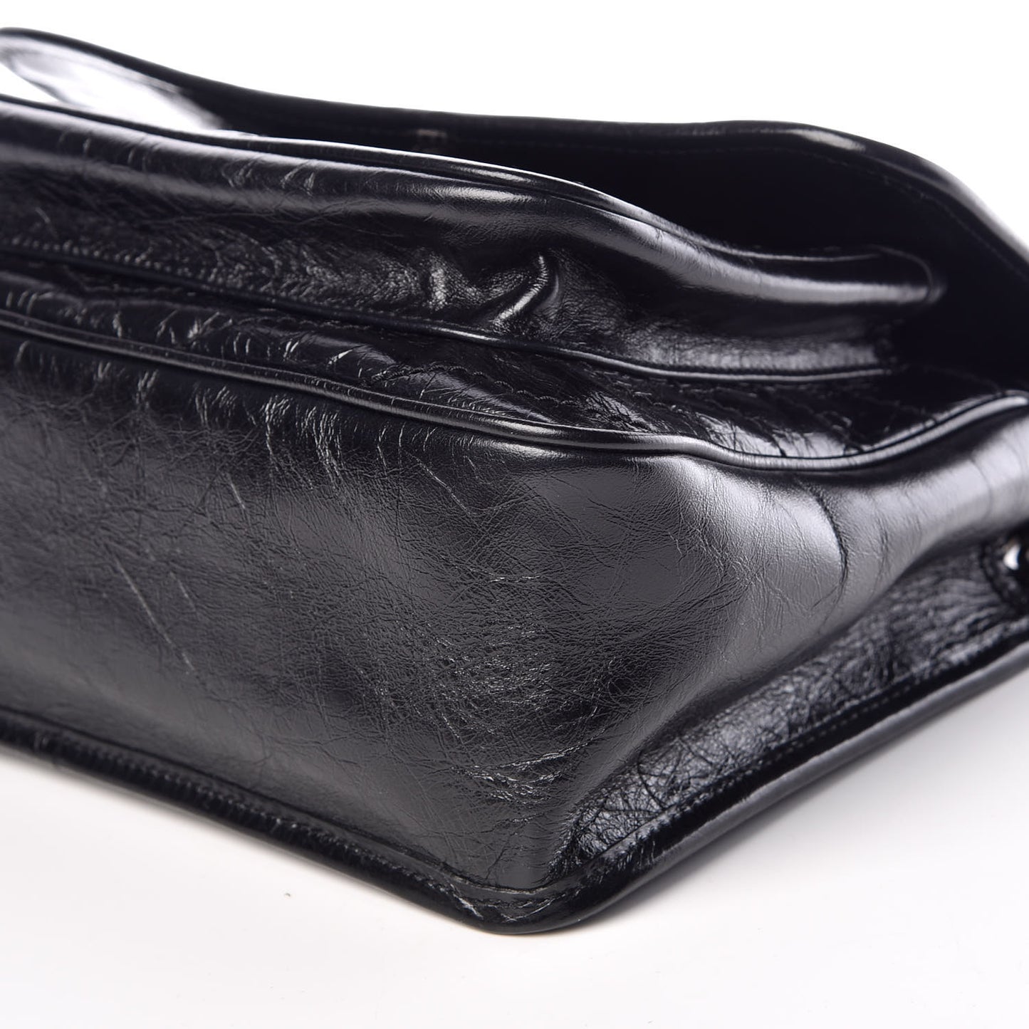Crinkled Calfskin Matelasse Monogram Medium Niki Chain Satchel Black