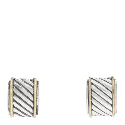 David Yurman Sterling Silver 14K Yellow Gold Cable Classics Cigar Band Earrings 1 of 3