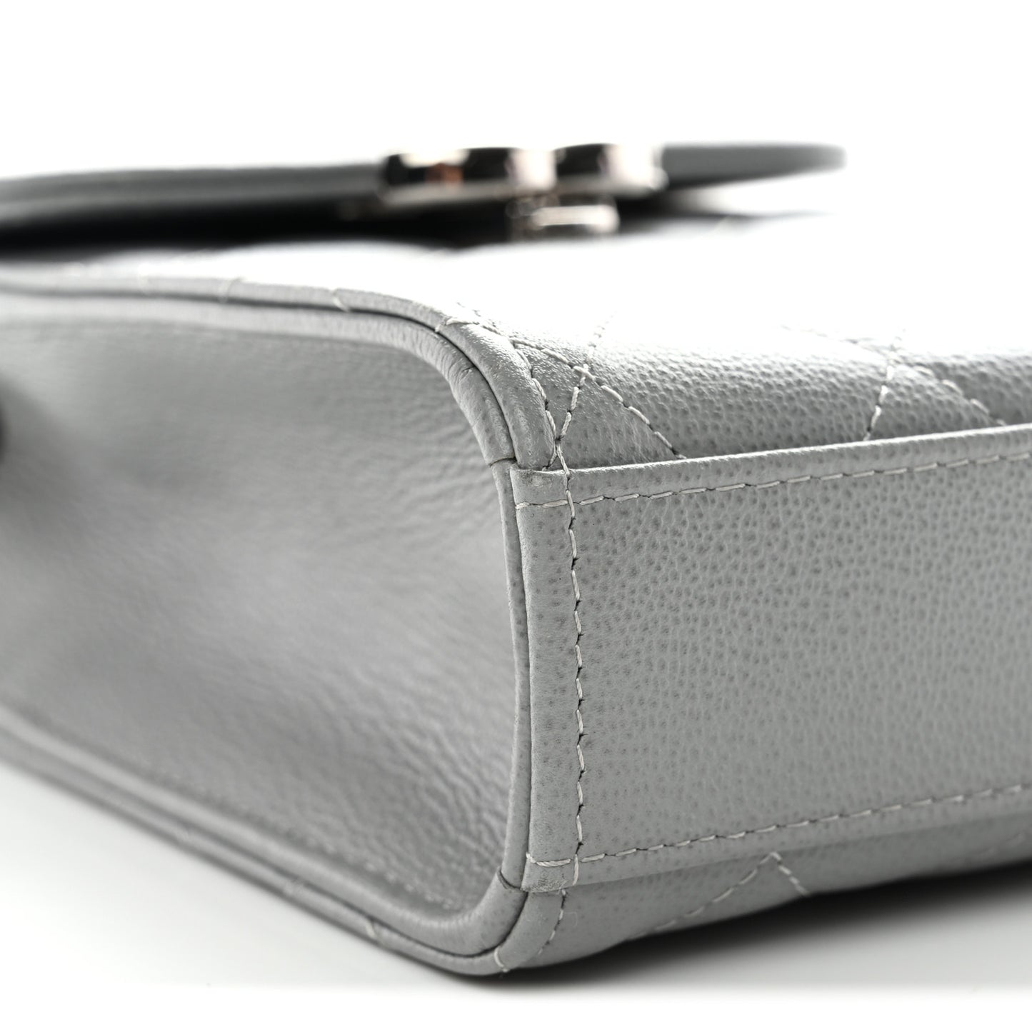 Grained Calfskin Quilted CC Box Clutch With Chain Grey