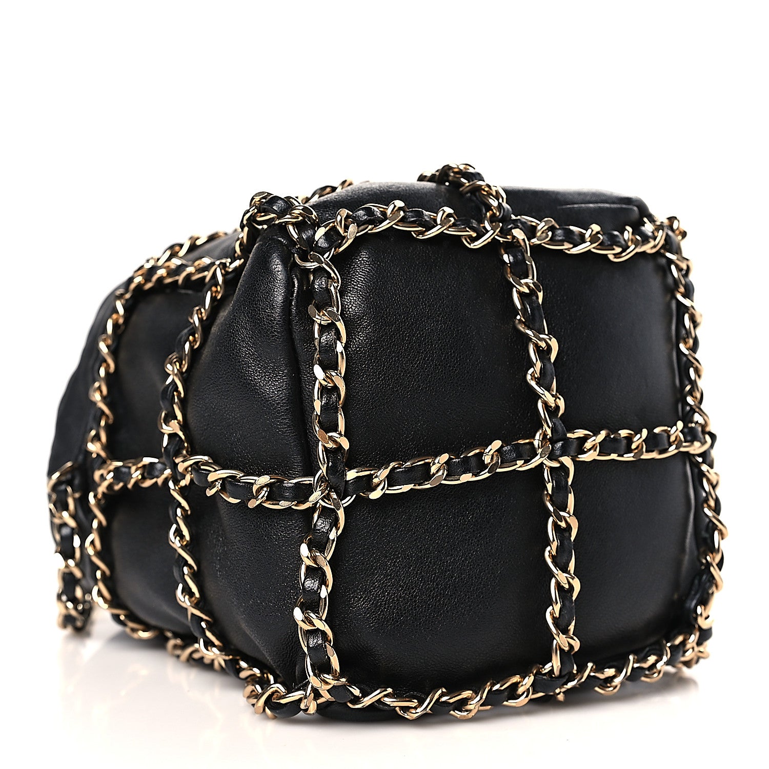 Chanel Lambskin Bucket Chain Drawstring Bag Black 4 of 10