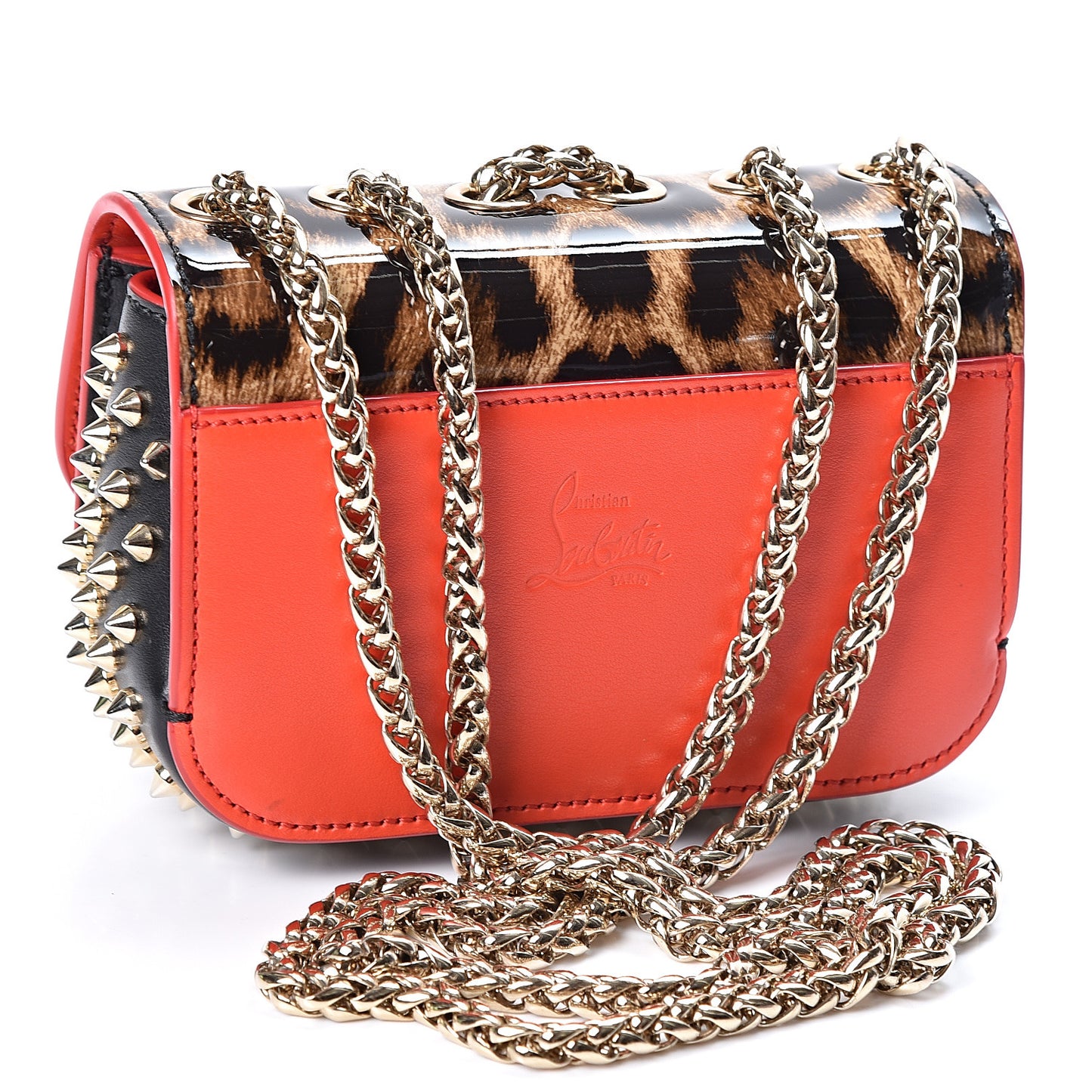 Patent Calfskin Leopard Spikes Mini Sweety Charity NV Crossbody Bag Brown