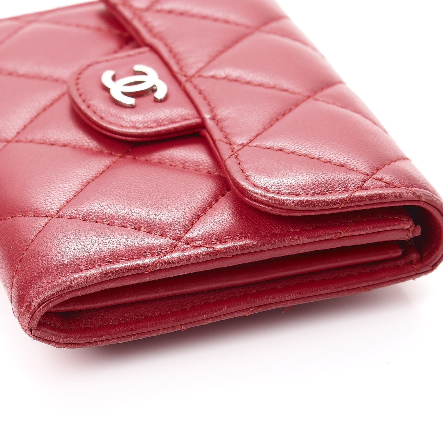 Chanel Lambskin Quilted Card Holder Dark Pink 14 of 15