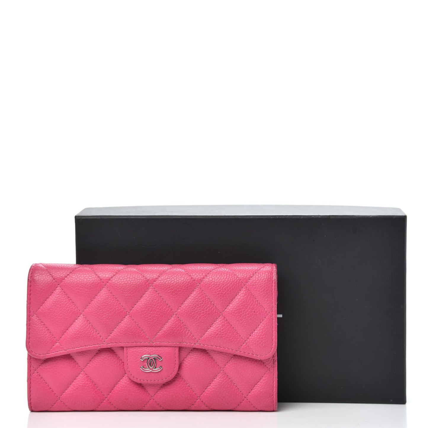 Caviar Quilted Large Flap Wallet Pink