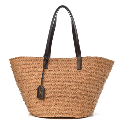 Saint Laurent Raffia Calfskin Medium Panier Tote 1 of 8