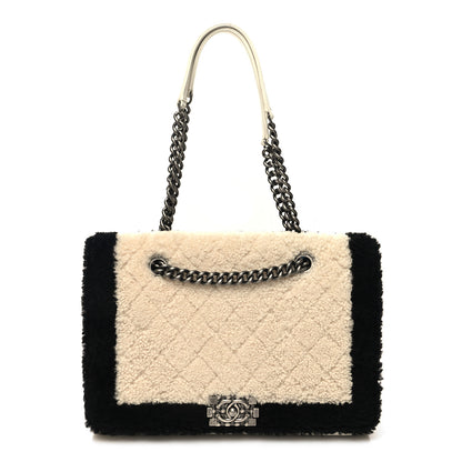Chanel Shearling Calfskin Large Boy Shopping Tote White Black 1 of 14