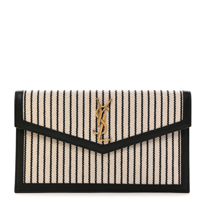 Saint Laurent SAINT LAURENT Canvas Striped Uptown Pouch Beige Black 1 of 8