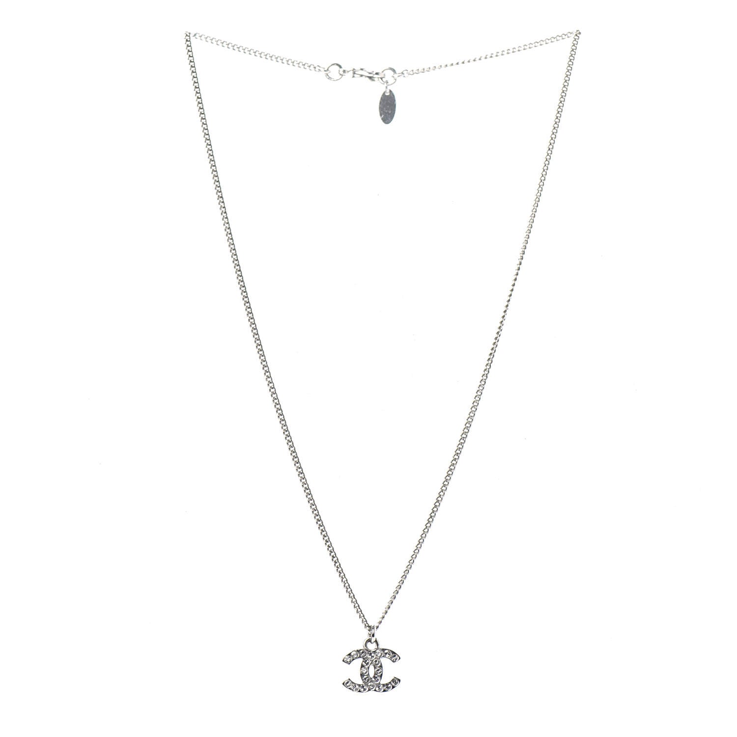 Chanel Crystal Timeless CC Necklace Silver 3 of 5