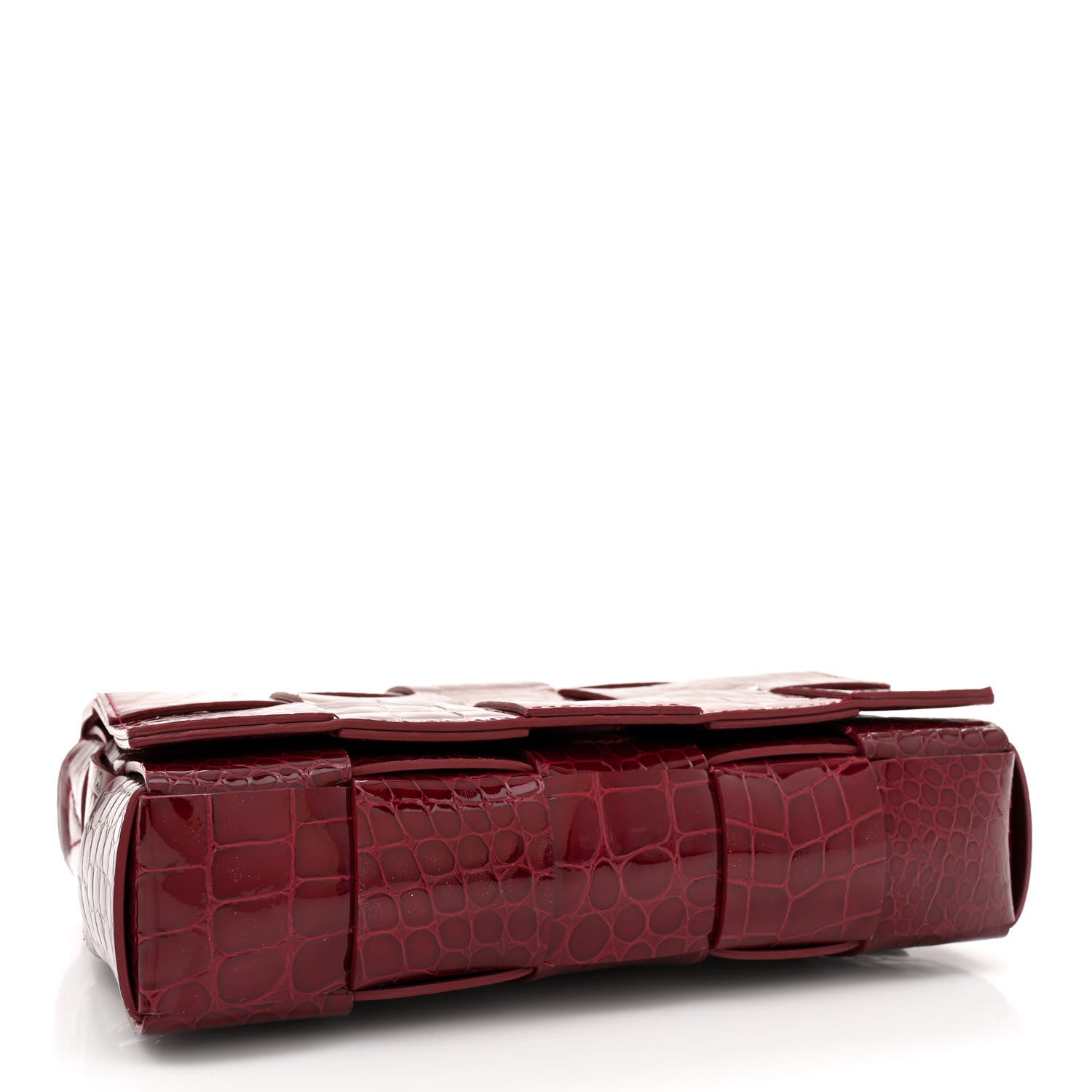 Bottega Veneta Gloss Calfskin Croc Embossed Intreccio Cassette Crossbody Bag Cherry 4 of 14