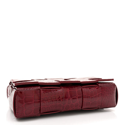 Bottega Veneta Gloss Calfskin Croc Embossed Intreccio Cassette Crossbody Bag Cherry 4 of 14