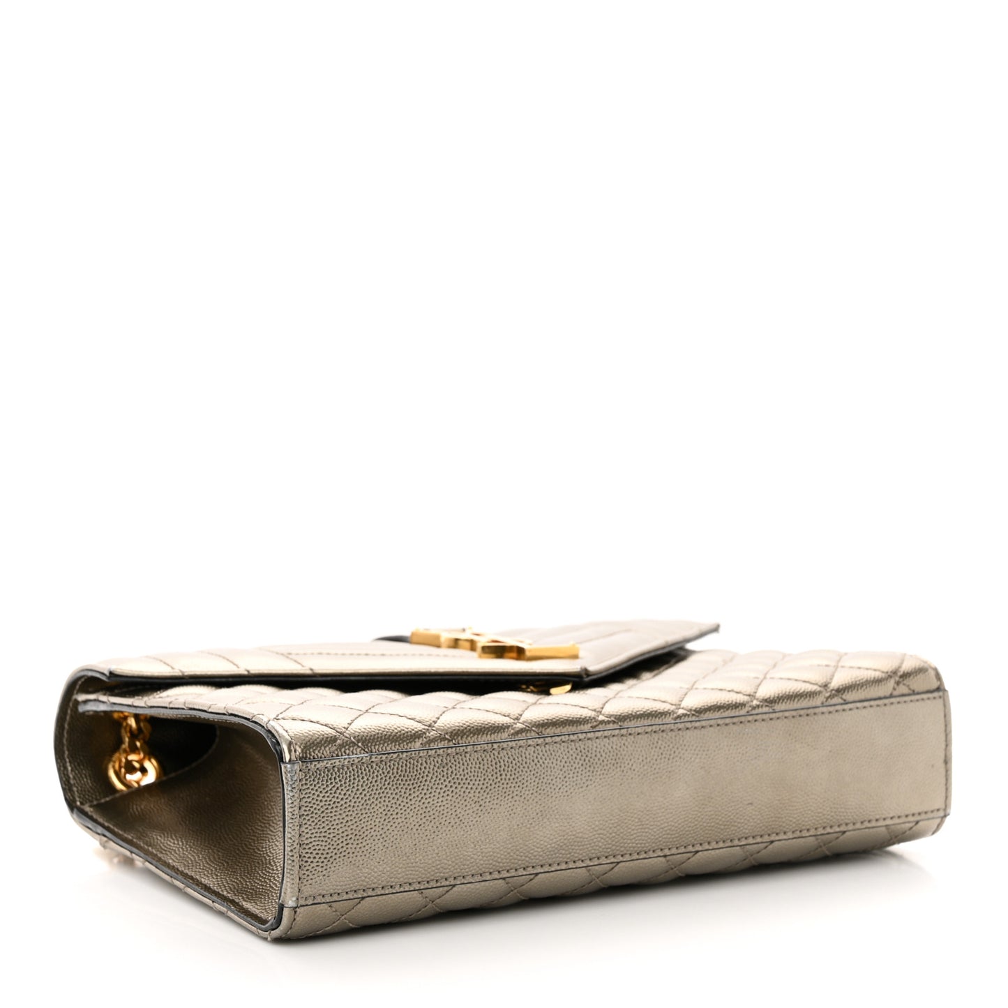 Metallic Grain De Poudre Textured Mixed Matelasse Triquilt Medium Monogram Satchel Gold