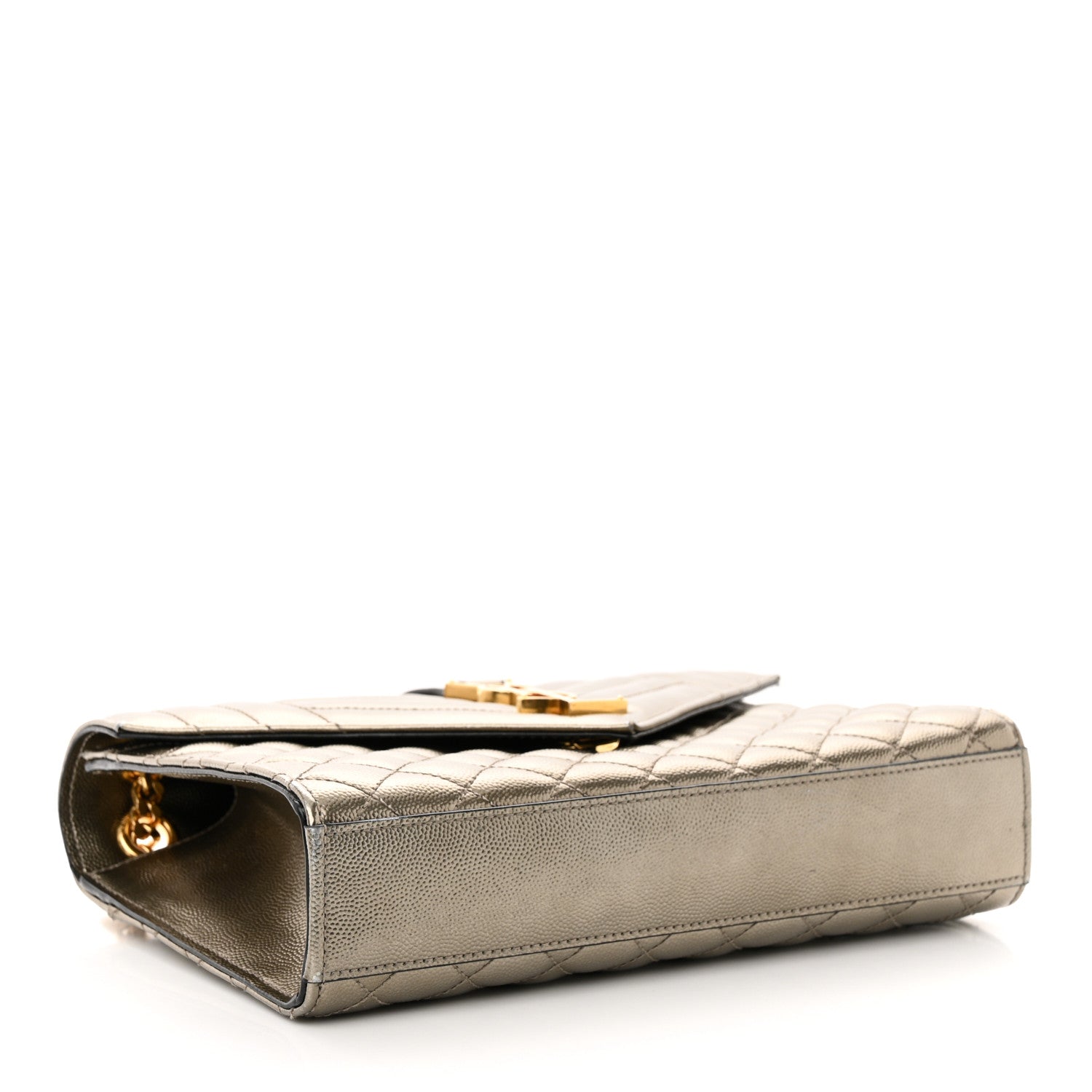 Saint Laurent Metallic Grain De Poudre Textured Mixed Matelasse Triquilt Medium Monogram Satchel Gold 4 of 16