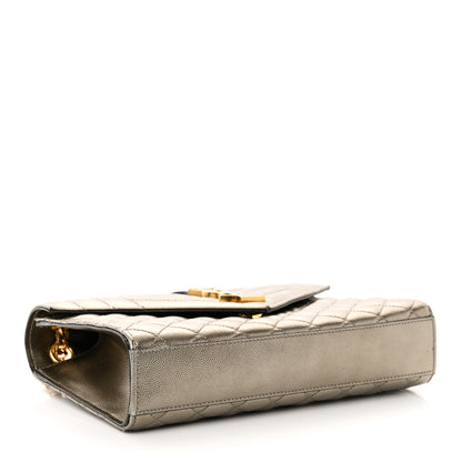Saint Laurent Metallic Grain De Poudre Textured Mixed Matelasse Triquilt Medium Monogram Satchel Gold 4 of 16