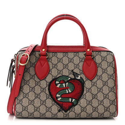 Gucci GG Supreme Monogram Kingsnake Heart Embroidered Small Boston Red 1 of 13