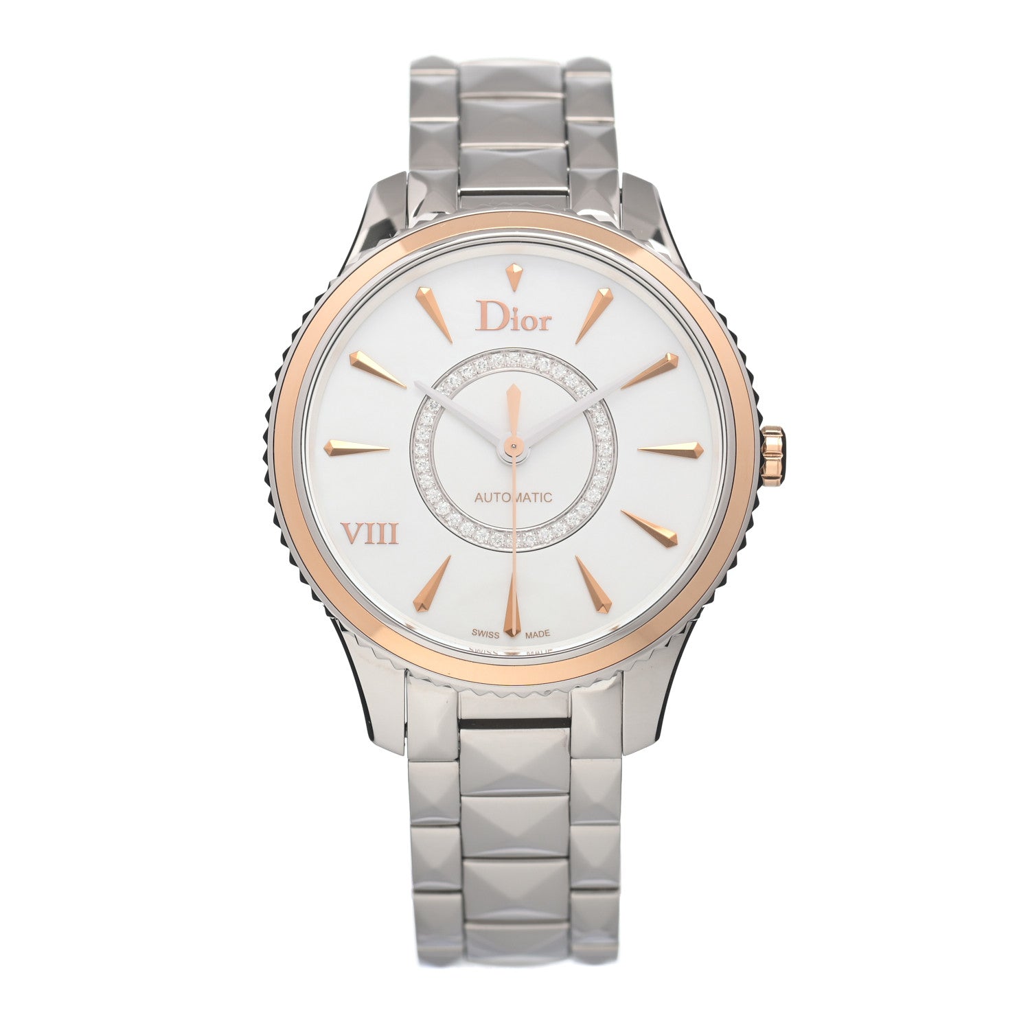 Christian Dior Stainless Steel 18K Rose Gold Diamond Mother of Pearl 36mm Dior VIII Montaigne Automatic Watch 1 of 5