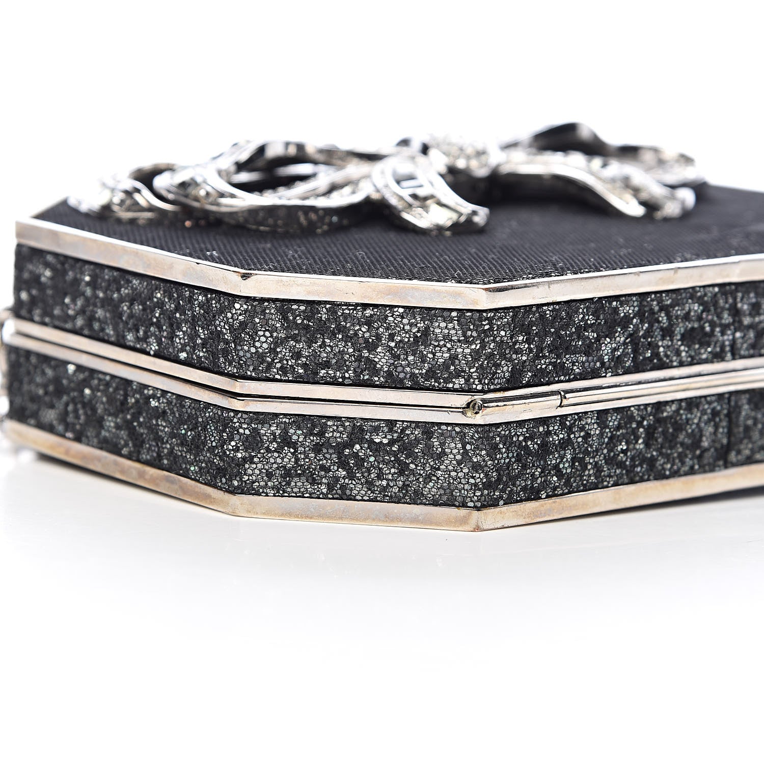 Judith Leiber Crystal Minaudiere Bow Clutch Black Silver 10 of 13
