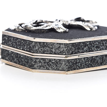 Judith Leiber Crystal Minaudiere Bow Clutch Black Silver 10 of 13