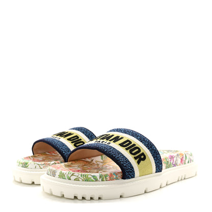 Christian Dior Canvas D-Constellation Embroidered Dway 10mm Slide Sandals 39 White Multicolor 3 of 8