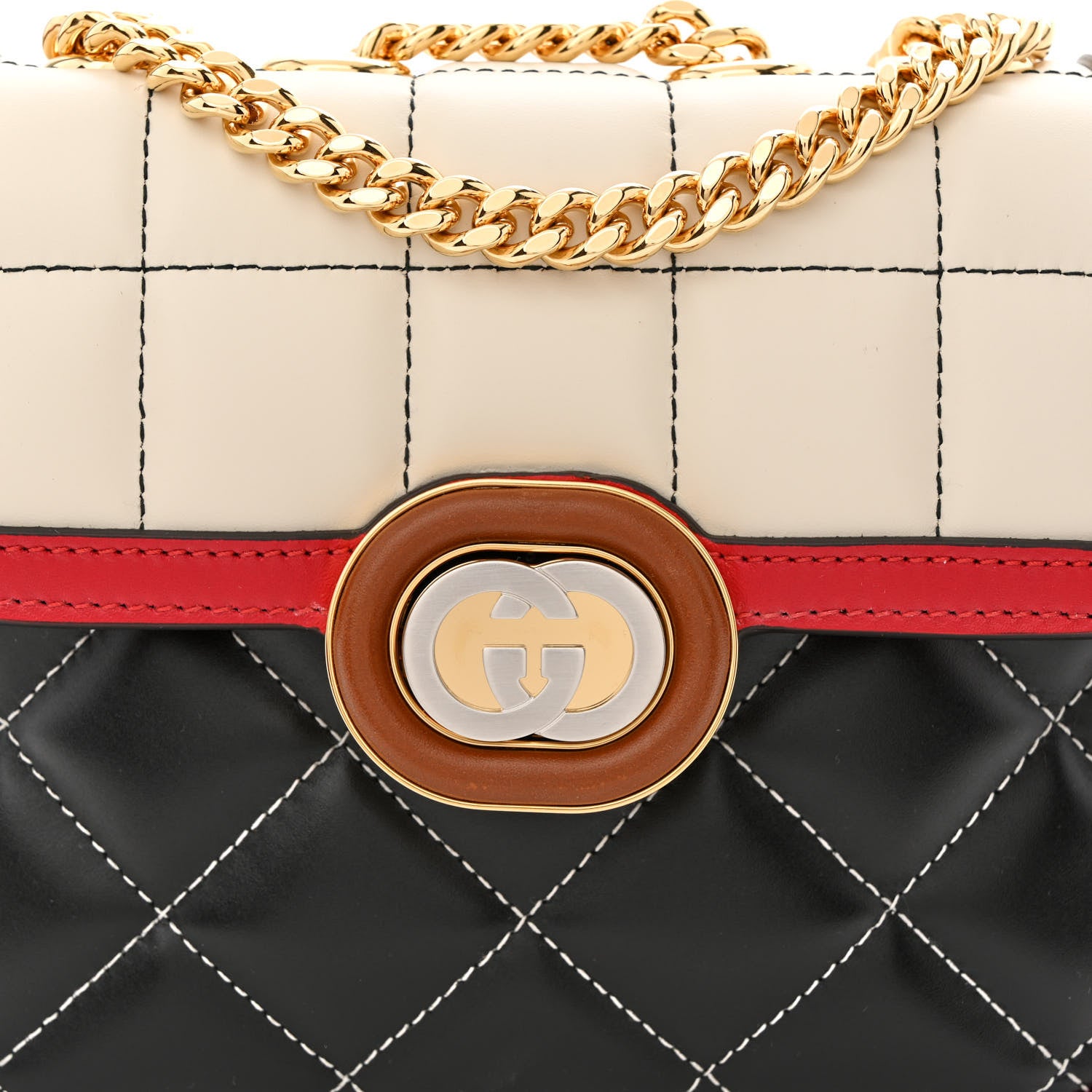 Gucci Calfskin Quilted Mini Deco Shoulder Bag Mystic White Red Black 8 of 11
