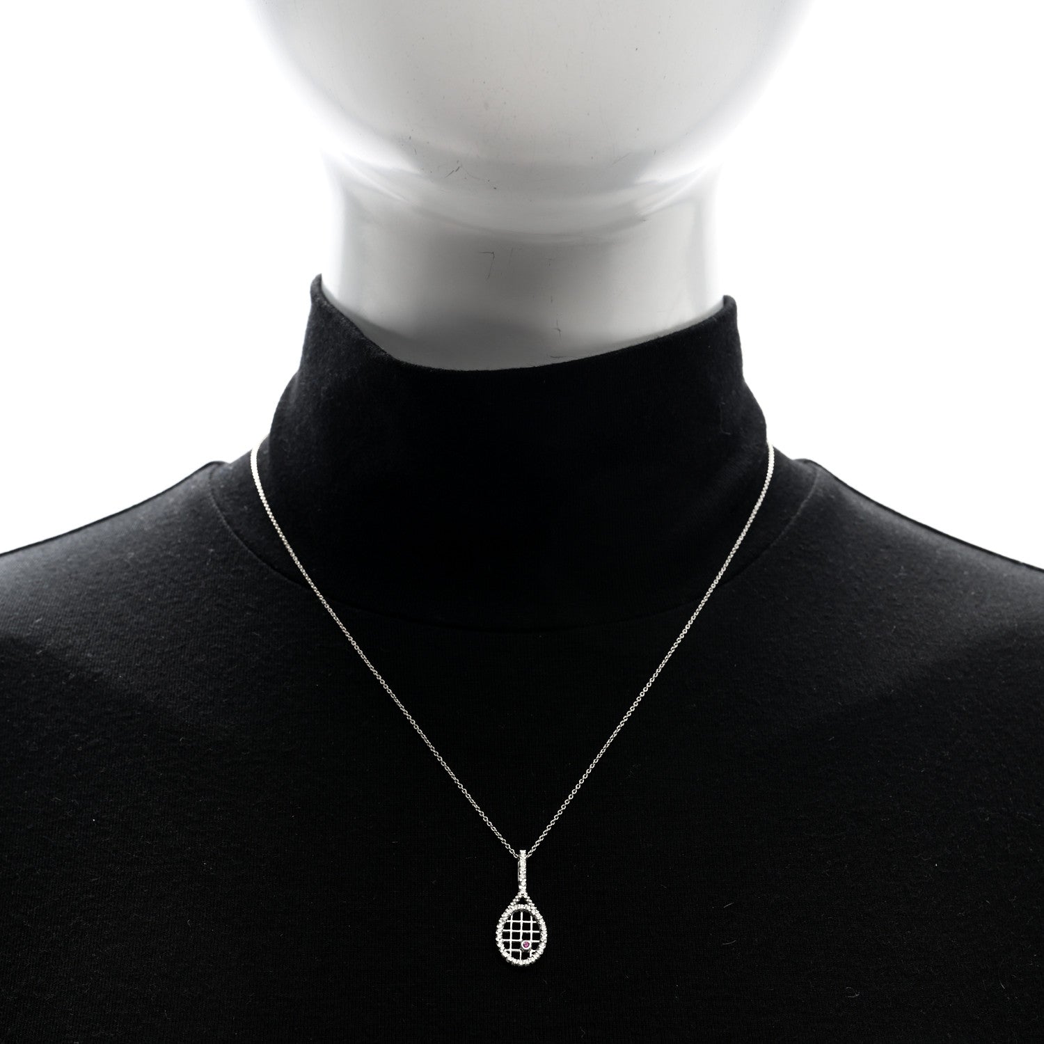 Roberto Coin 18K White Gold Diamond Tiny Treasures Tennis Racket Pendant Necklace 2 of 4