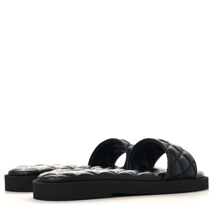 Chanel Lambskin Quilted Textured CC Mules Sandals 39 Black 5 of 10