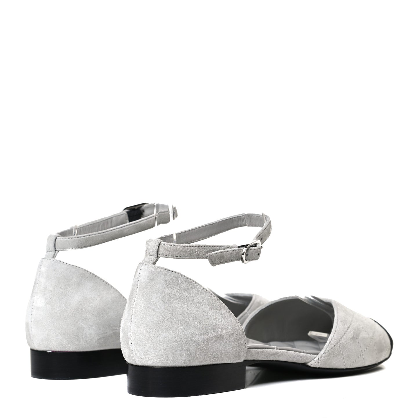 Suede Grosgrain Cap Toe CC Ankle Strap Sandals 37 Gray