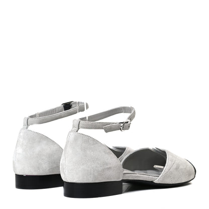 Chanel Suede Grosgrain Cap Toe CC Ankle Strap Sandals 37 Gray 4 of 13