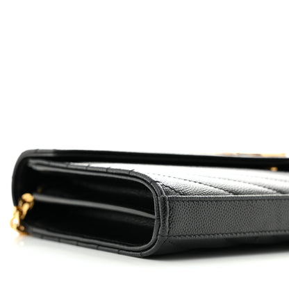 Saint Laurent Grain De Poudre Matelasse Chevron Monogram Chain Wallet Black 7 of 13