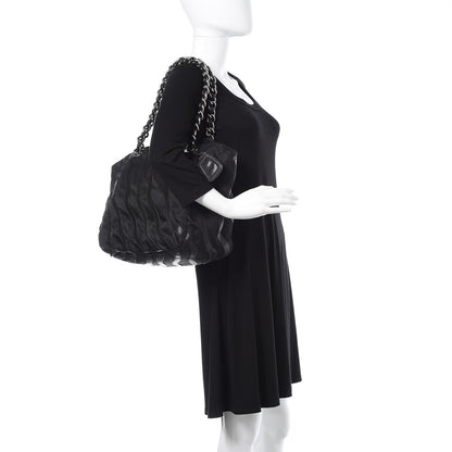 Prada Tessuto Nylon Calfskin Chain Shoulder Bag Black 2 of 12