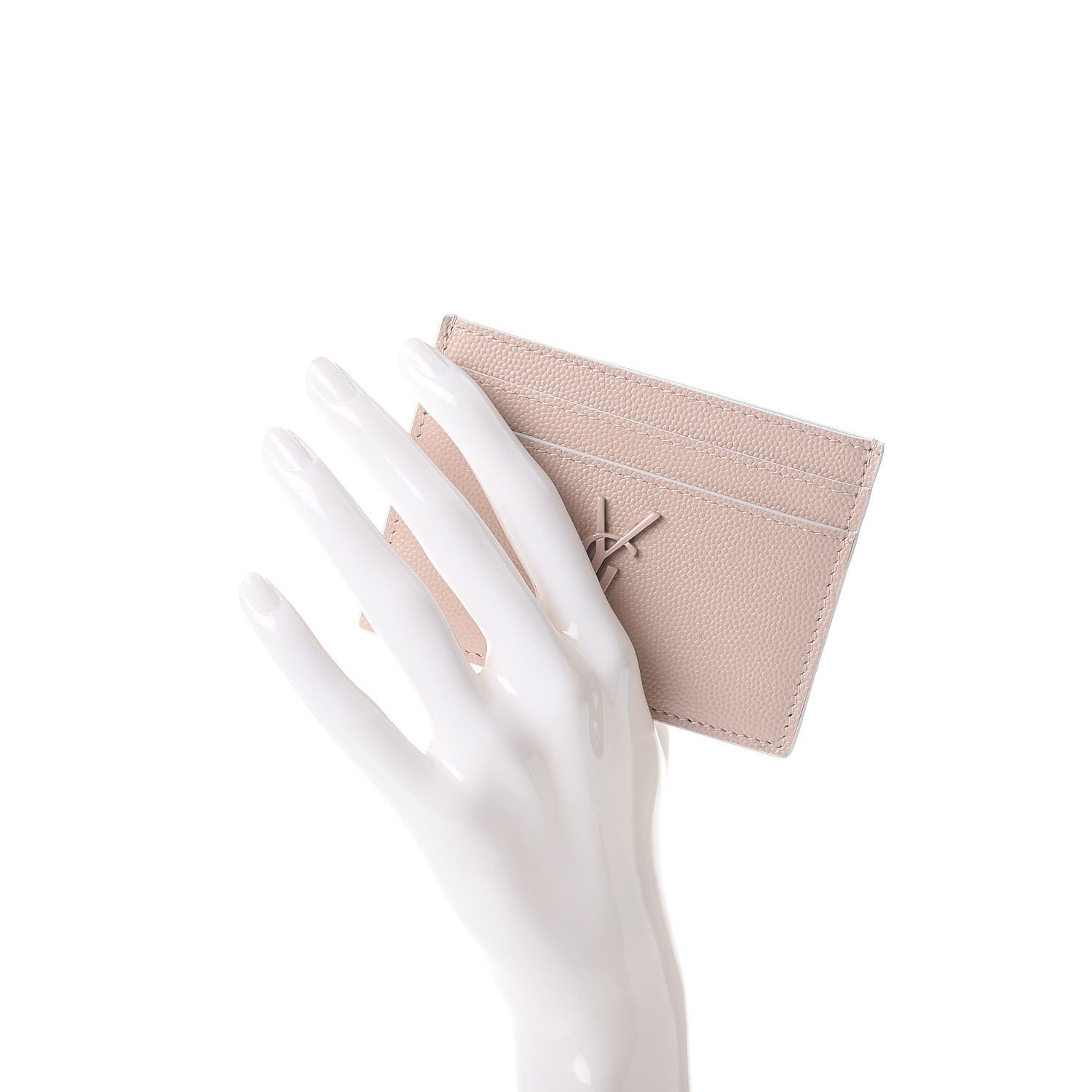 Saint Laurent Grain De Poudre Monogram Credit Card Case Rose 2 of 8